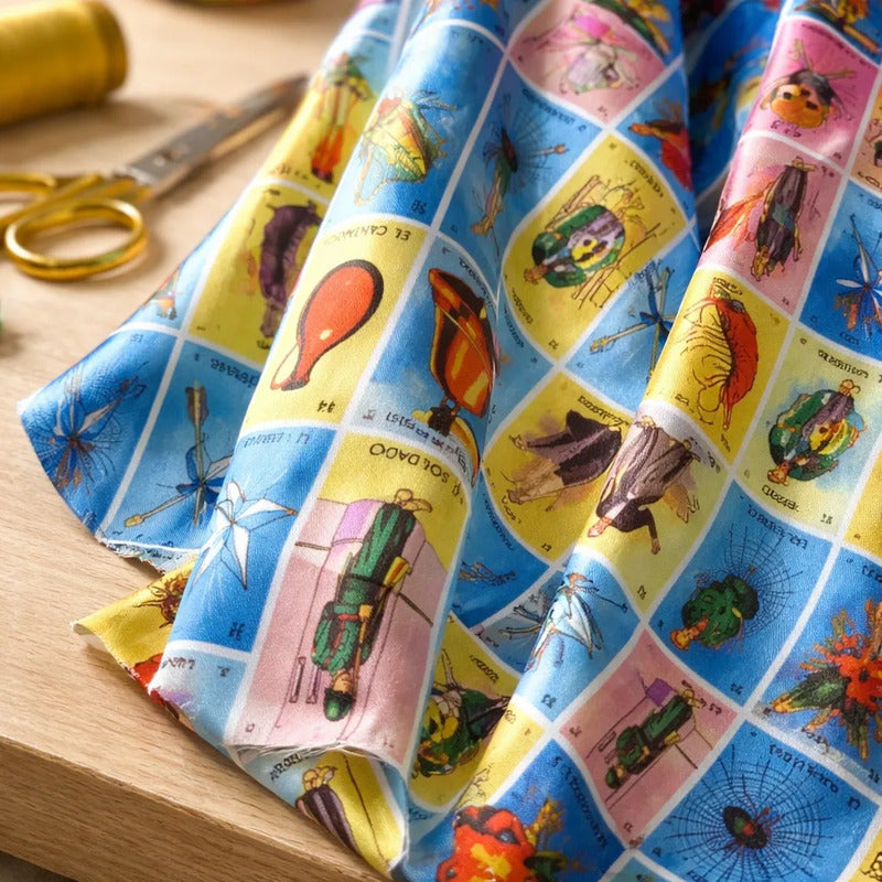Tela Satinada Estampada Loteria (1metro) Multicolor Satin Loteria