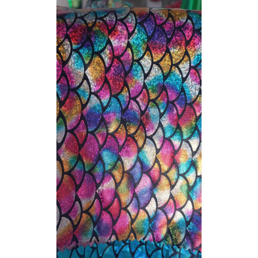 Tela De Lycra Holográfica Con Diseño De Escamas (1m)