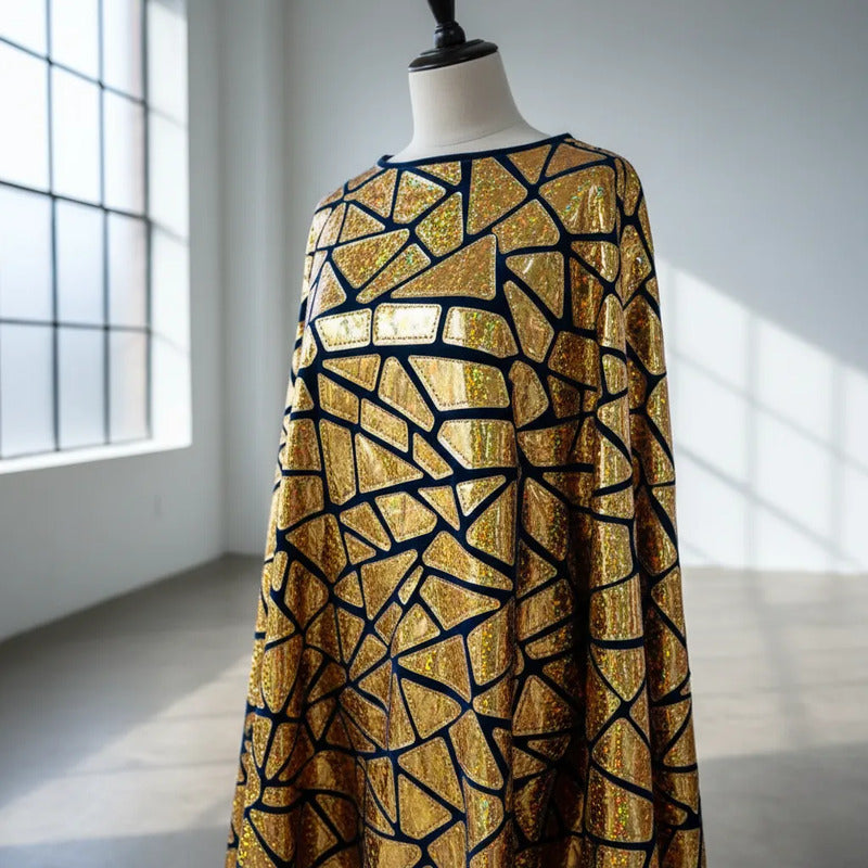 Tela Premium De Terciopelo Con Espejo Vestuario Circo (1m) Amarillo Holográfico