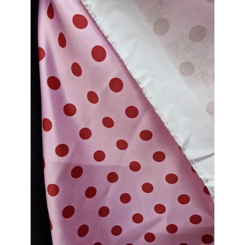 Tela Rosa De Bolas Rojas Raso De Novia ( 1 Metro) Rosa Pálido Raso Novia