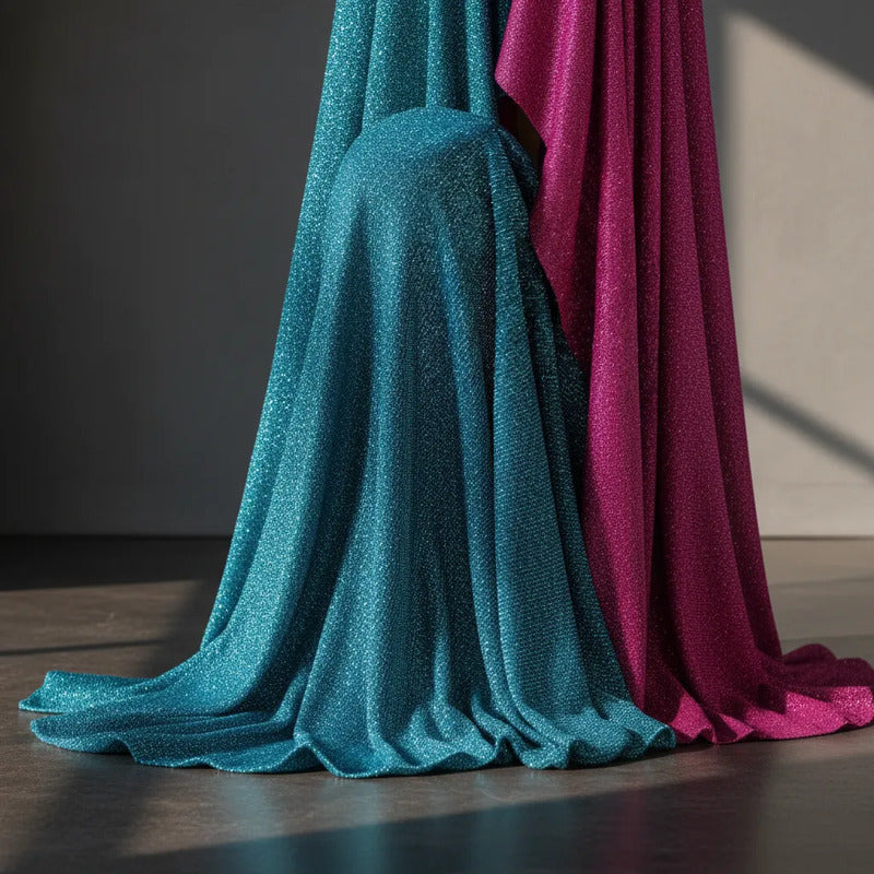 Tela De Punto Con Glitter Vestidos De Gala Graduaciones(1 M) Azul Petróleo