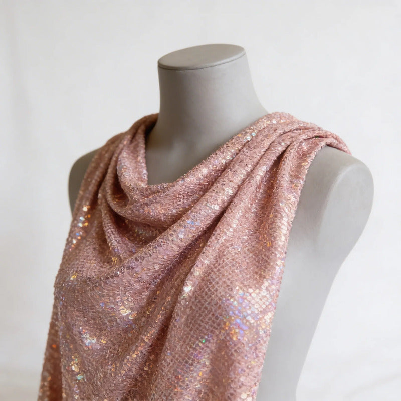 Tela Con Lentejuelas Varios Colores Vestidos De Gala (1 M) Rosa Pálido Holográfico