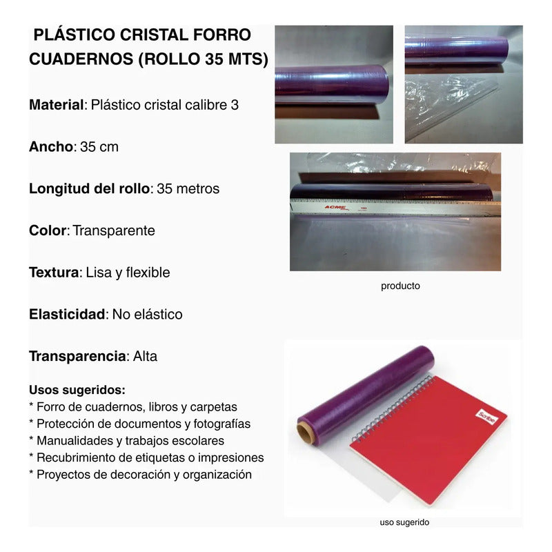 Hule Cristal Forro Cuadernos (rollo 35 Mts)