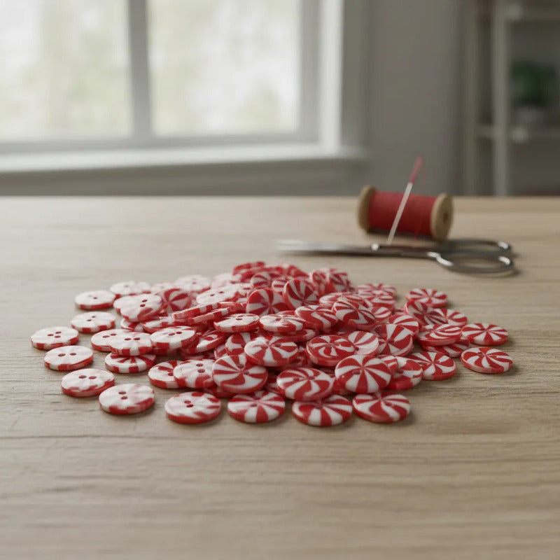 Botón Navideño Caramelo T-44 De 28mm Con 12. Pzas. Rojo/blanco Caramelo