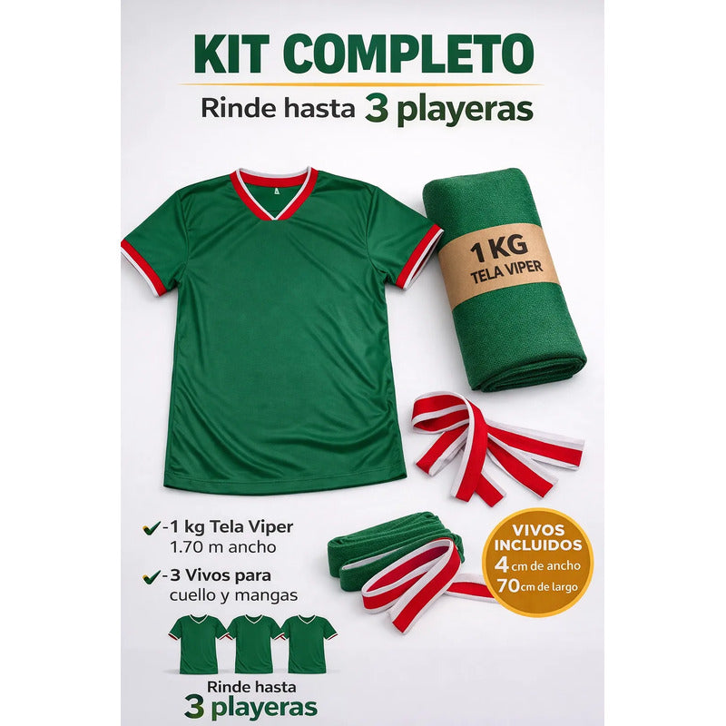 Tela Deportiva 1kg +3 Vivos Rinde 3 Playeras México Verde Liso Viper