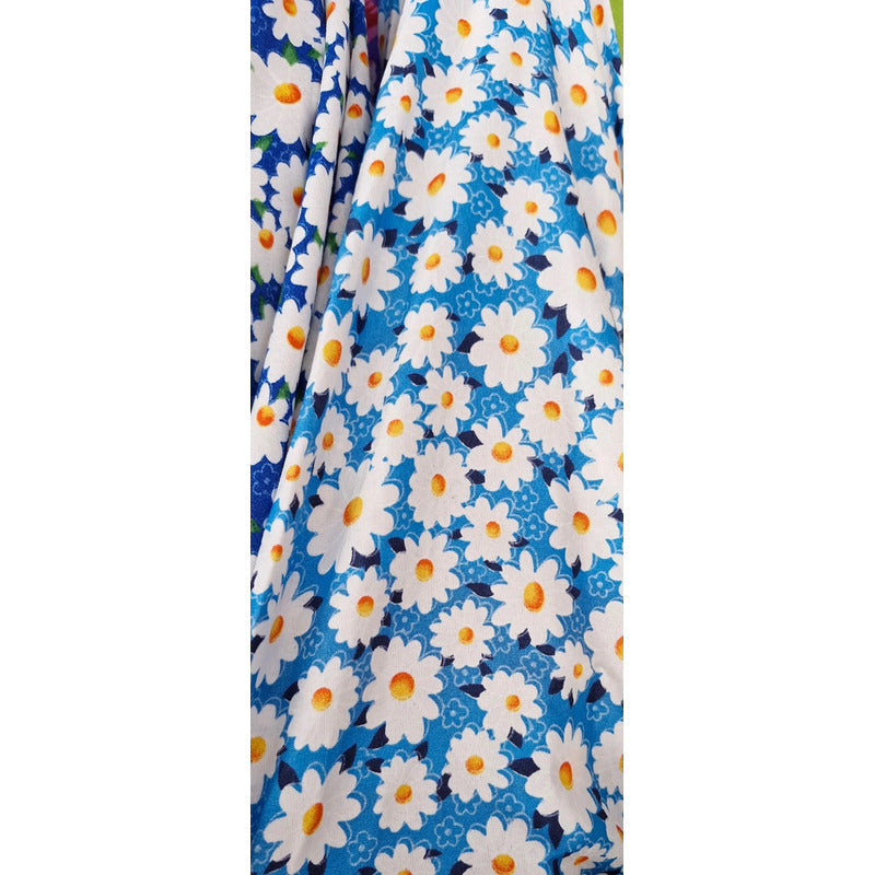 Tela Campesina Margaritas 1.70ancho ( 3 Mts ) Azul Turquesa Margaritas