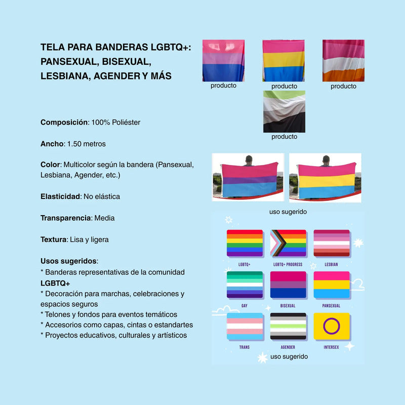 Tela Para Banderas Lgbtq+ Pansex, Bisex, Lesbo, Gay, Oso Verde Agender