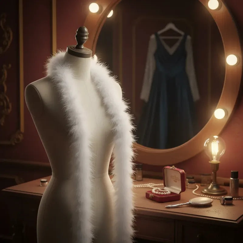 Boa Estola Marabu Trikelle - Plumas Artificiales Elegantes Blanco