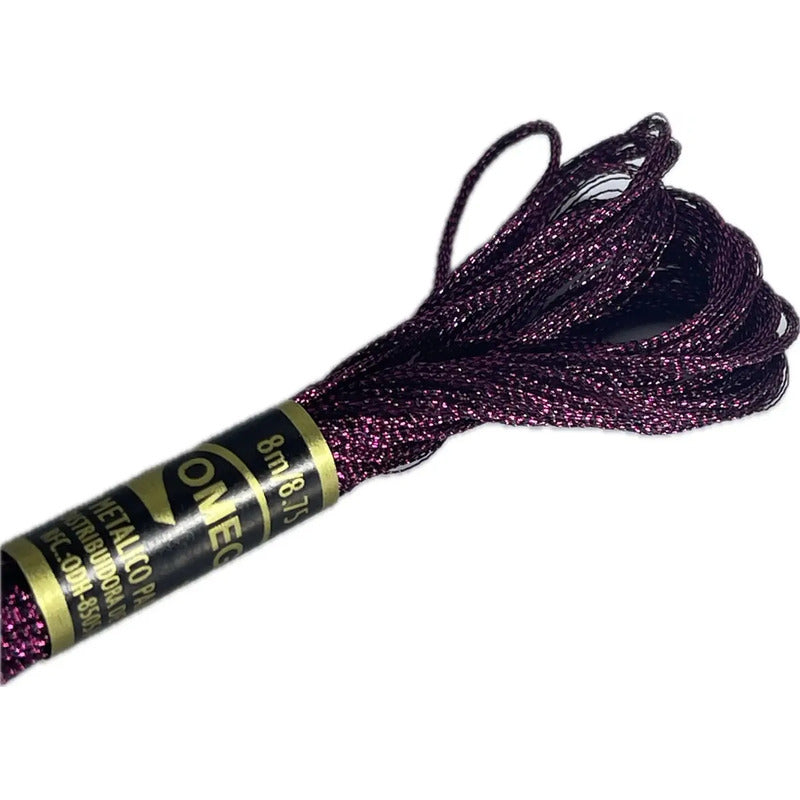 Hilo Metálico Para Bordar Omega - Caja Con 6 Madejas Color Violeta Oscuro