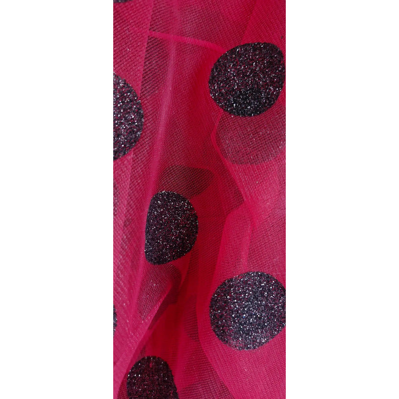 Tela Mesh Tricot Con Glitter ( 1 Metro) Rojo Bolas