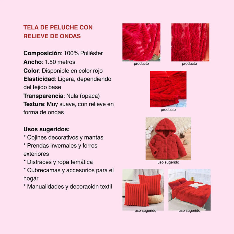 Tela De Peluche Con Relieve De Ondas (1 M) Rojo