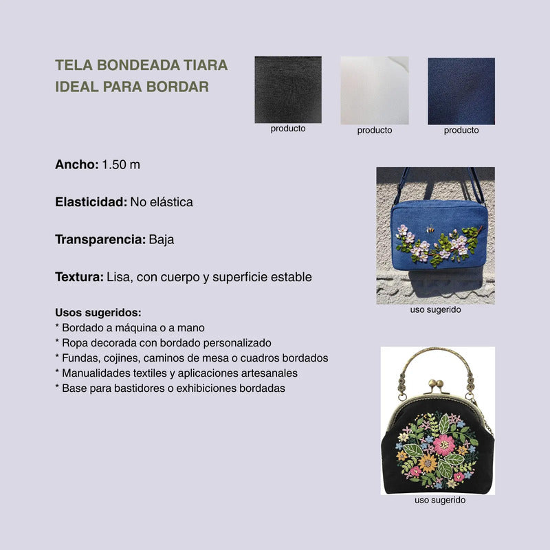 Tela Bondeada Tiara, Ideal Para Bordar (1 Metro) Blanco