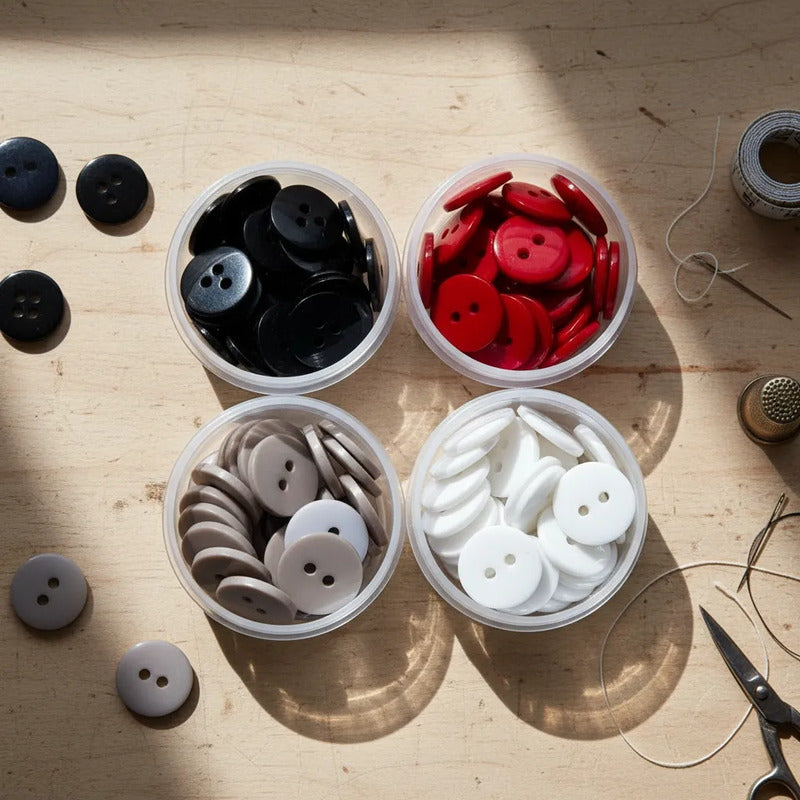 Botón Trikel 2 Hoyos Pasta De 15 Mm Kit 4 Colores. 100 Pzas. Marino-rojo-blanco-gris Kit2