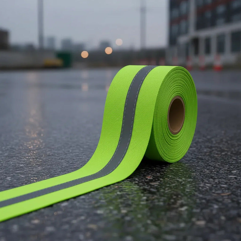Cinta Reflejante Popotillo 2 PLG Rollo 10m Alta Visibilidad Verde Neón Reflejante