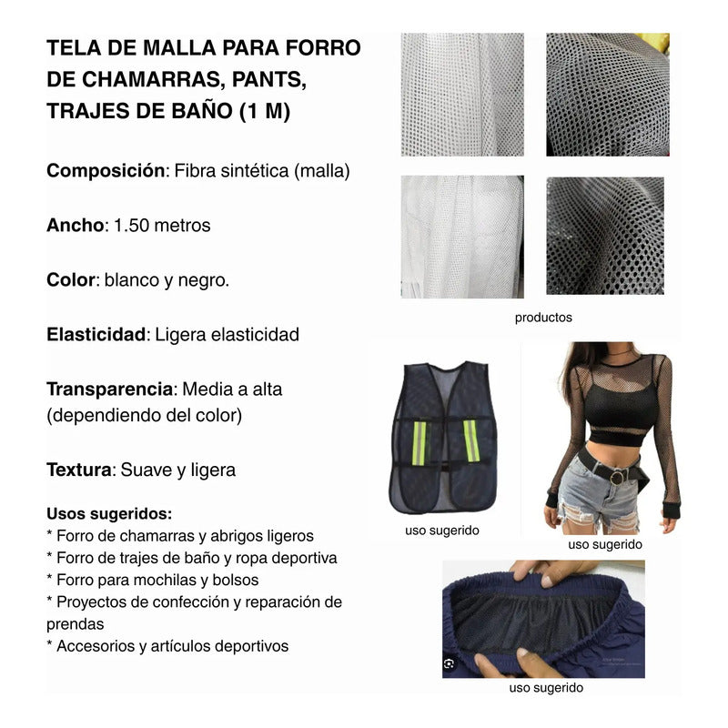 Tela De Malla Para Forro De Chamarras, Pants (1 M) Blanco