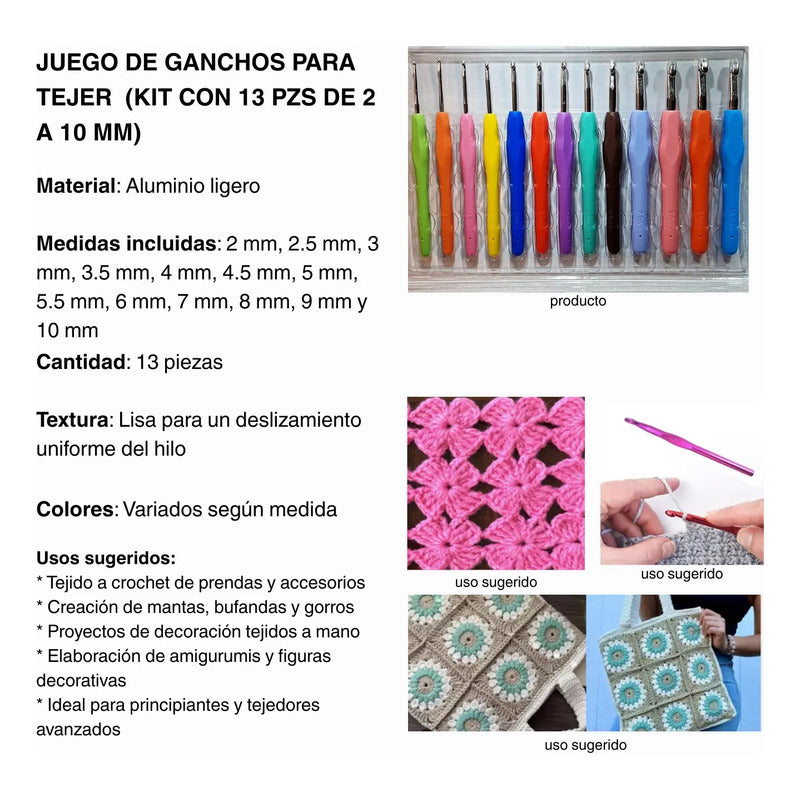 Juego De Ganchos Para Tejer (kit 13 Pzs De 2 A 10 Mm) Gris