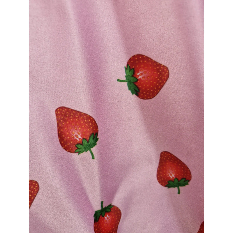 Tela Raso De Novia Fresas Color Rosa ( 1metro) Rosa Pálido Raso Fresas