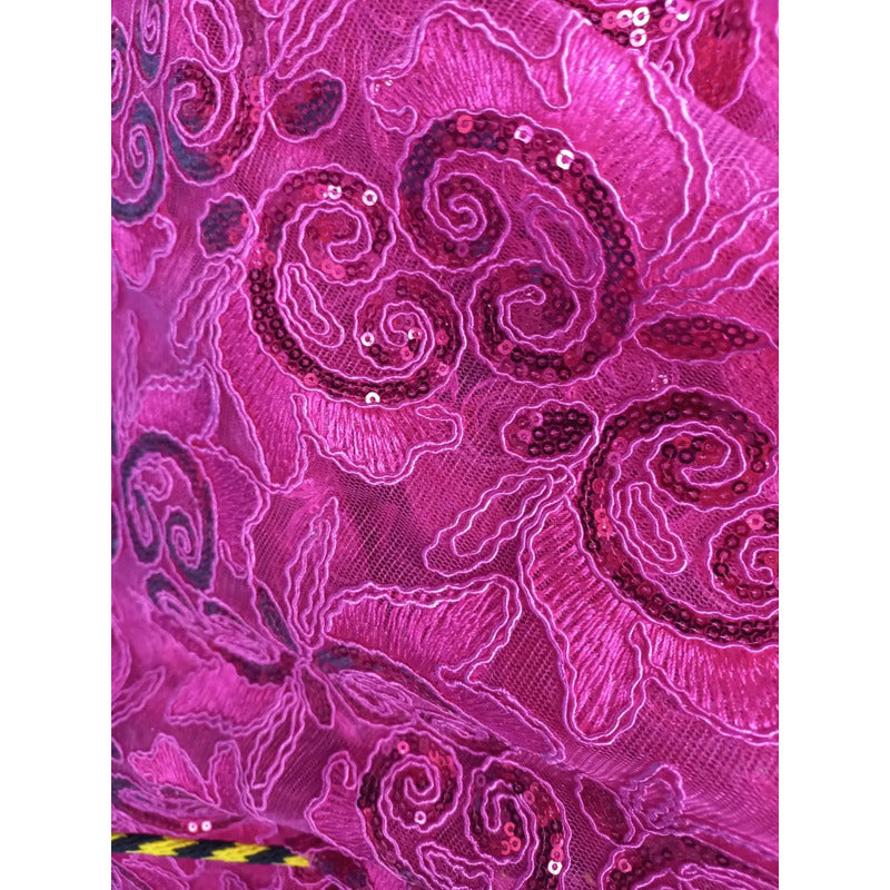 Tela Con Patrones Bordados Y Lentejuelas De Colores (1m)