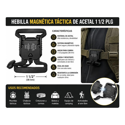 Hebilla Mochila Magnética Táctica De Acetal 1 1/2 PLG 38mm Negro