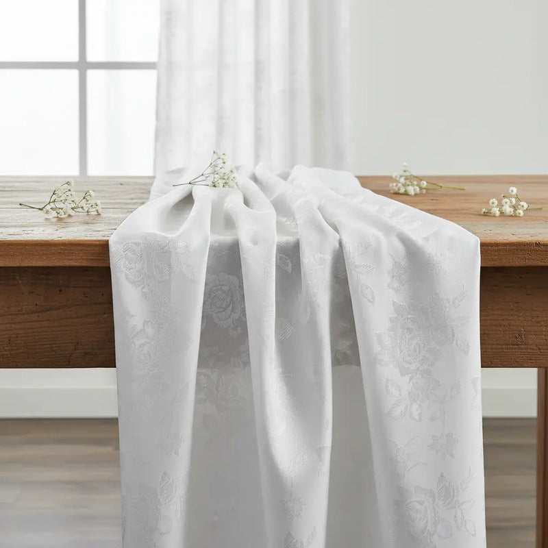 Tela Raso Jaquard, Vestidos (1metro) Blanco Relieve