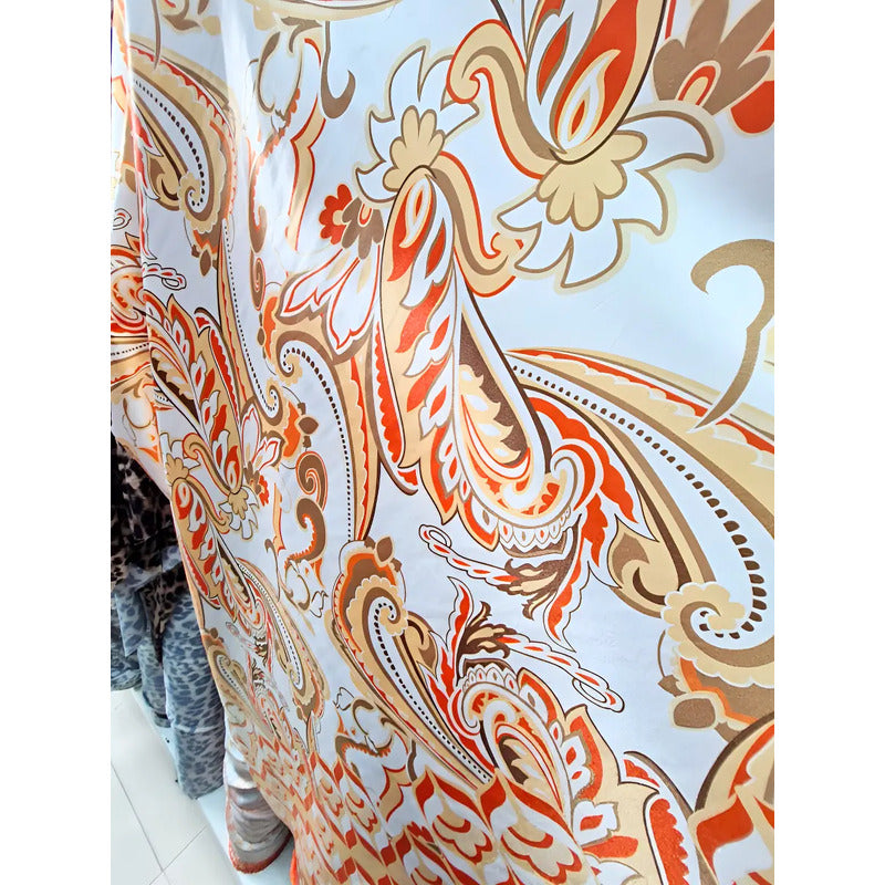 Tela Estampada De Satin Charmeuse Imitación Seda (1 Metro) Naranja Estampado