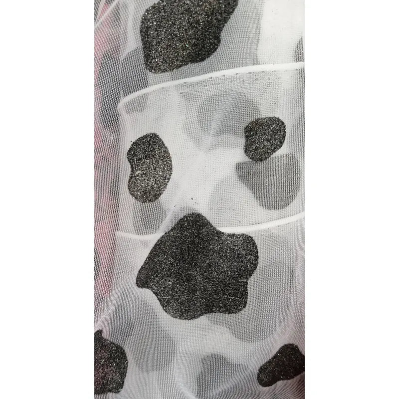 Tela  Mesh Tricot Con Glitter ( 1 Metro) Blanco Manchas Negras