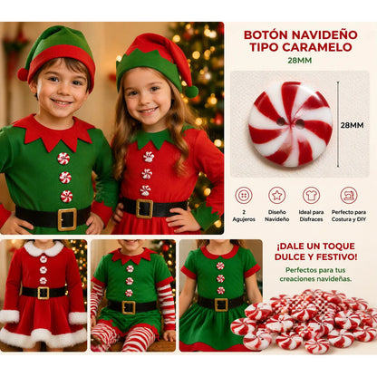 Botón Navideño Tipo Caramelo T-24 De 15mm Con 144pzas. Rojo/blanco Caramelo