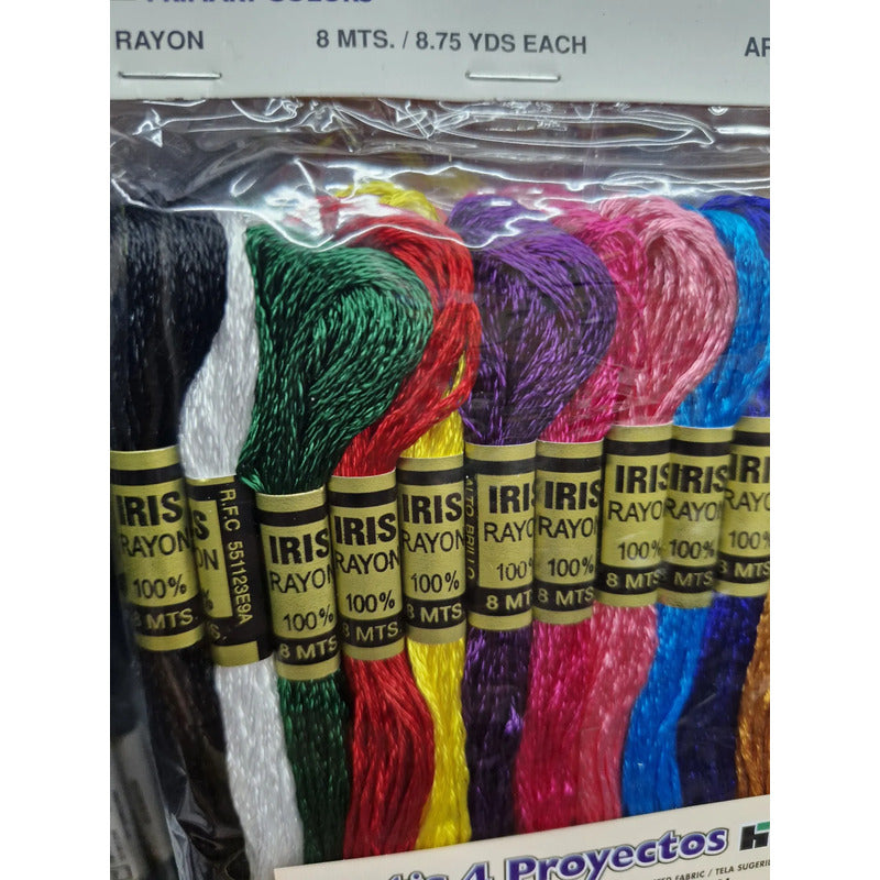 Hilo Iris Rayón Con 12 Madejas Surtidas . Multicolor Primarios