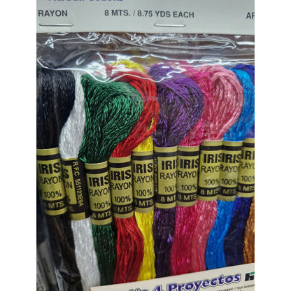 Hilo Iris Rayón Con 12 Madejas Surtidas . Multicolor Primarios