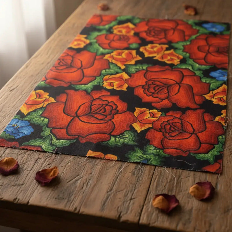 Tela Estampada Patrones México Flores Y Aves Coloridos  (1m)