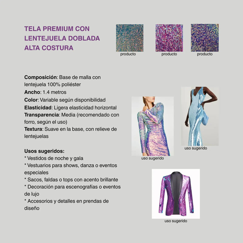 Tela Premium Con Lentejuela Doblada Alta Costura (1 M) Azul Claro
