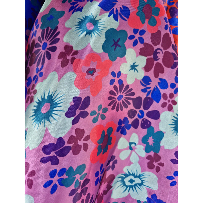 Tela Raso Estampado Flores Atlan ( 1 Metro) Lila Raso Flores