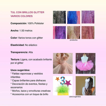 Tul Con Brillos Glitter Varios Colores (1 M) Azul