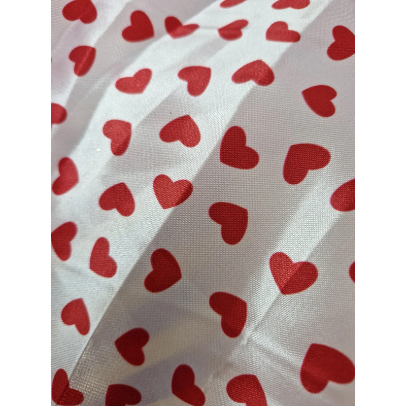 Tela Satín 14 De Febrero Corazones (1 Metro) Blanco Corazones Rojos