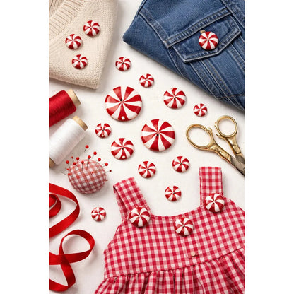Boton Navideño Caramelo T44 De 28mm Con 72 Pzas. Rojo/blanco Caramelo