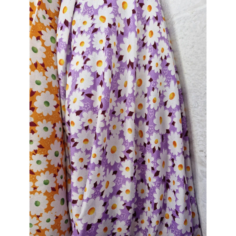 Tela Campesina Margaritas 1.70ancho ( 3 Mts ) Lila Margaritas