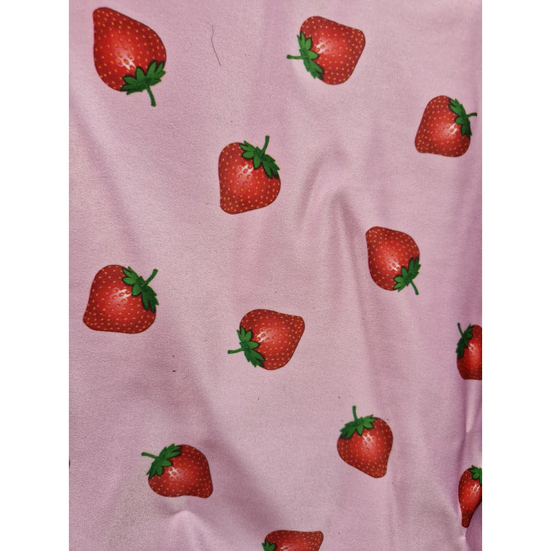 Tela Raso De Novia Fresas Color Rosa ( 1metro) Rosa Pálido Raso Fresas