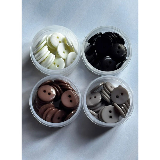 Botón Trikel 2 Hoyos Pasta De 15 Mm Kit 4 Colores. 100 Pzas. Chocolate-hueso-beige-café Claro Kit3