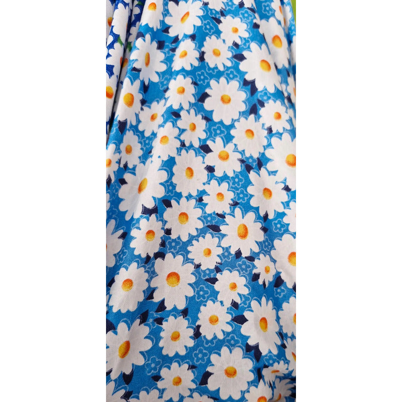 Tela Campesina Margaritas 1.70ancho ( 3 Mts ) Azul Turquesa Margaritas