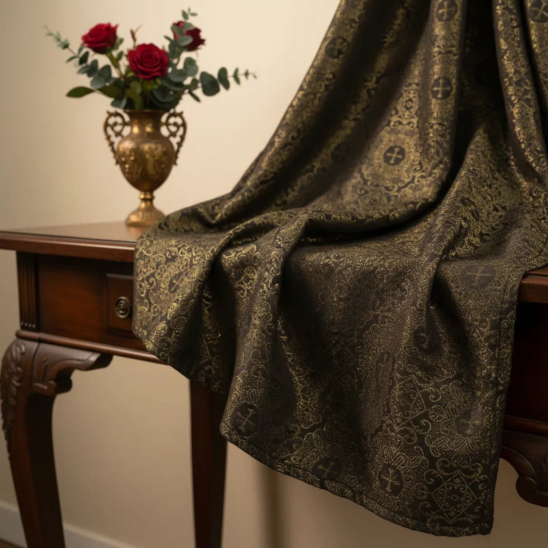 Tela Jacquard Litúrgica Para Iglesia Altar 2m Café Chocolate Litúrgica
