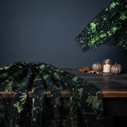 Tela Tul Con Glitter Para Disfraces Halloween (1 M) Negro Calacas Verdes