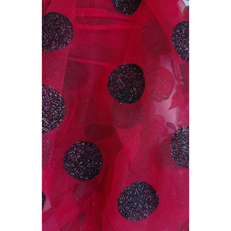 Tela  Mesh Tricot Con Glitter ( 1 Metro) Rojo Bolas