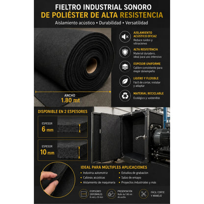 Fieltro Industrial Negro De 6mm De Espesor (50cm) Negro Fieltro