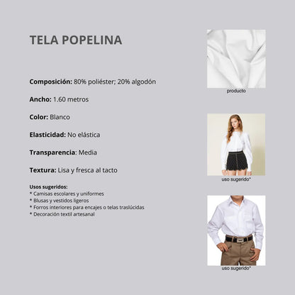 Tela Popelina Para Ropa Y Uniformes (1 Metro) Blanco