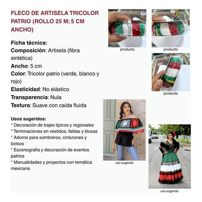 Fleco De Artisela Tricolor Patrio (rollo 25 M; 5 Cm Ancho) Tricolor