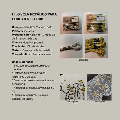 Hilo Vela Metálico P/ Bordar Metaliris (caja: 12 Madejas) Plateado