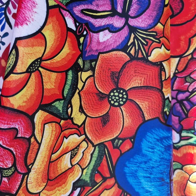 Tela Estampada Patrones Mexicanos, Bordados, Rosas (1 M)