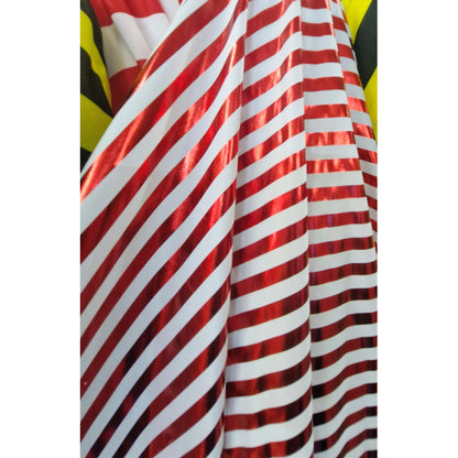 Tela Lycra Metálica Caramelo De 2cm Rayas ( 1 Metro) Blanco Con Rojo Lycra Metalica Caramelo