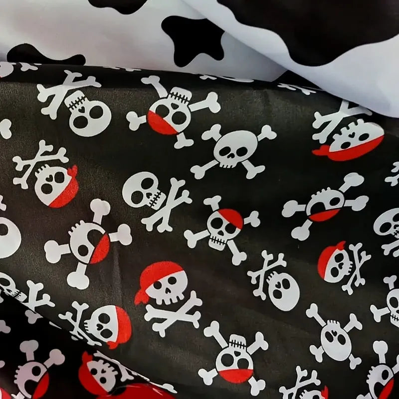 Tela Satin Estampado Disfraz Piratas Halloween (1 M) Negro Piratas