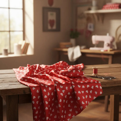 Tela Satinada Estampado De Corazón  14 De Febrero (5 Metros)